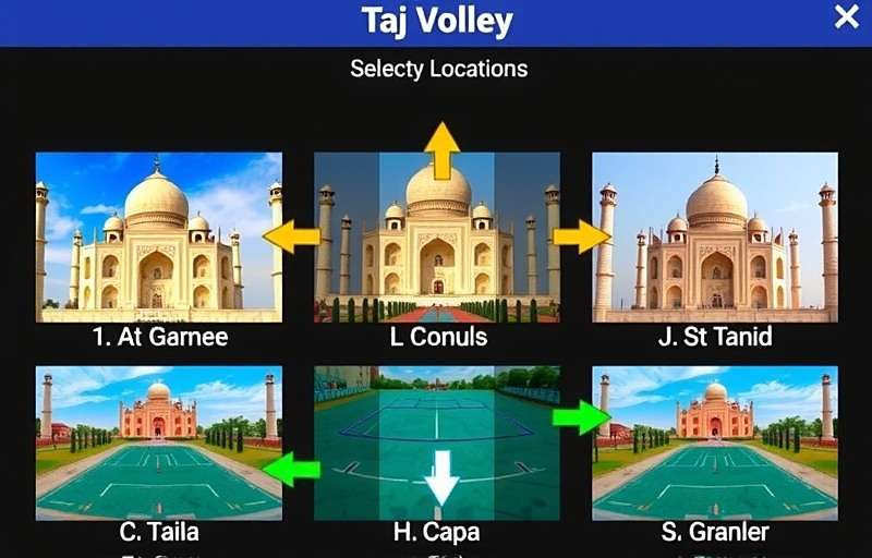 Taj Mahal Volley - Monument Selection Taj Mahal Volley selection screen showing different historical monuments as court locations